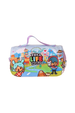 Kaukko Kids Taşıma Askılı Kız Çocuk Toca Life Baskılı Şık Kalem Çantası Lila - Turkuaz - L5340 Çok Renkli