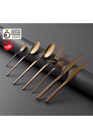 Jumbo 5100 Quartz Titanyum Bronz 12 Kişilik 84 Parça Çatal Kaşık Bıçak Seti Titanyum Bronz