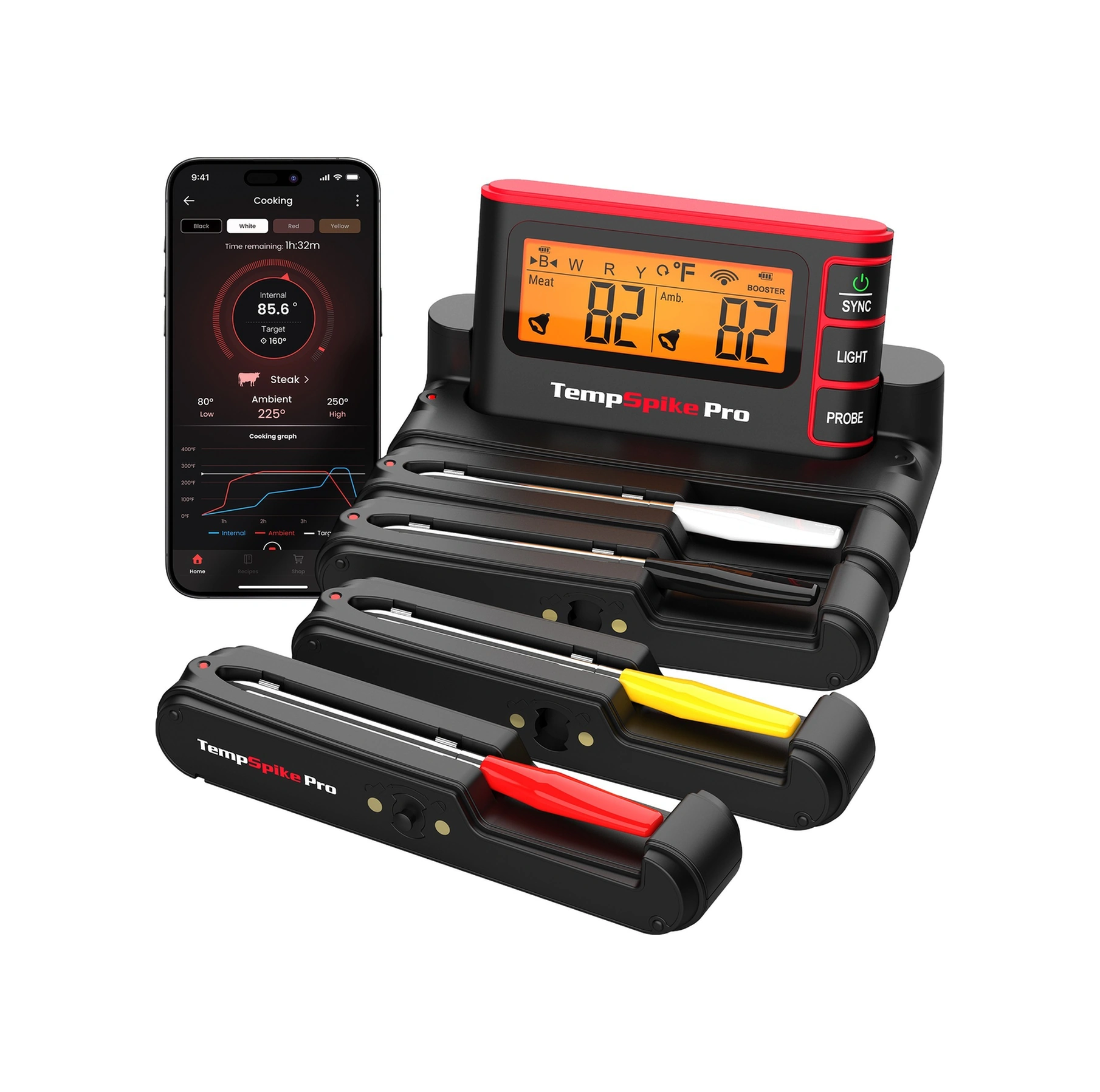Thermopro Tp980-4 Şarjlı 320m Kablosuz Alarmlı 4problu App, Monitörlü Profesyonel Gıda Termometresi
