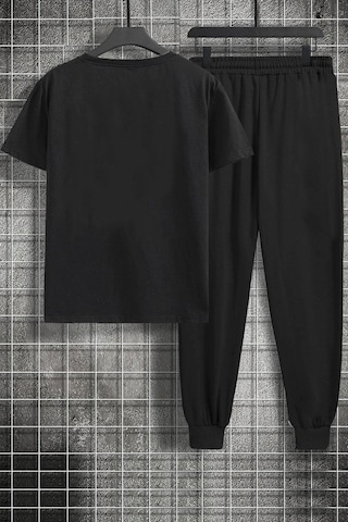 Uyguntarz Rahat Tasarım Unisex Rose 2'li Eşofman Takımı Siyah