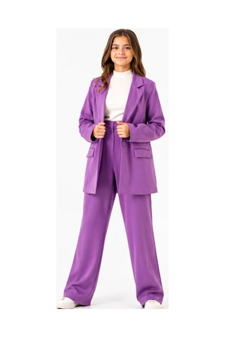 İrem Çocuk Giyim Kız Çocuk Blazer Ceketli Geniş Paça Pantolonlu Oversize Kalıp Mor Renk Şık Takım Badisiz Mor