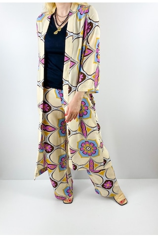 Modaonna Kadın Bej Renk Pamuklu Kimono Pantolon Takım Bej