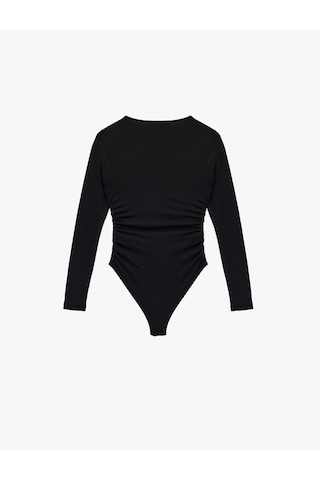 Koton Uzun Kollu Metal Aksesuarlı Slim Fit V Yaka Bluz Siyah 6wak80394ek Siyah