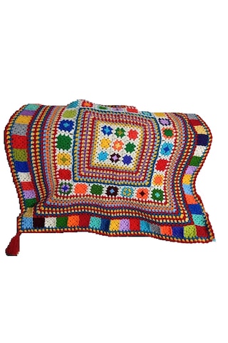 El Örgüsü Etnik Otantik Püsküllü Çok Amaçlı Örtü 85 Cm X 85 Cm Çok Renkli