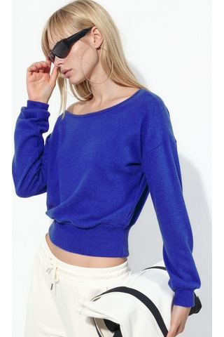 Hiccup Busem Kadın Kısa Bisiklet Yaka Sweatshirt Kobalt Mavisi