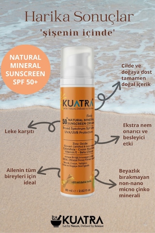 Kuatra Doğal Mineral Bebek-Çocuk-Yetişkin Koruyucu Güneş Kremi SPF50+ 80 ML