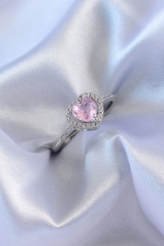 Zarif Kadın İçin Silver Pirinç Pembe Zirkonlu Kalp Charm Yüzük Diğer