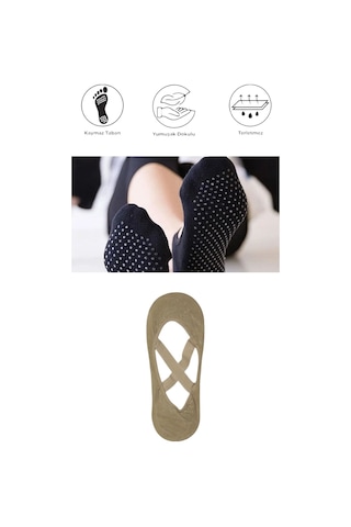 1 Adet Kadın Kaydırmaz Tabanlı Yoga Pilates Fitness Dans Ve Spor Çorabı Bej