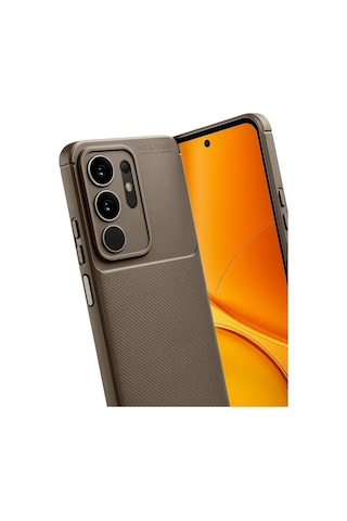 Vivo Y29 4g Uyumlu Kılıf Karbon Tasarım Kamera Korumalı Silikon Telefon Kılıfı Kapak Kahverengi