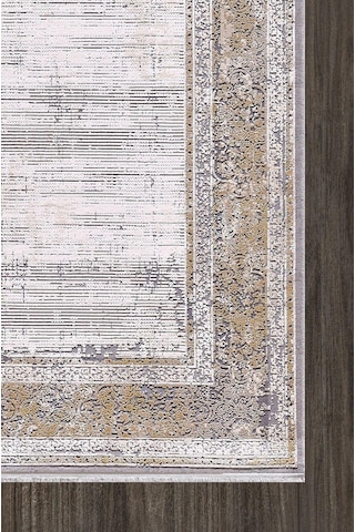 Artemis Halı Couture 00868a Gri Gold Çerçeveli Eskitme İpek Halı