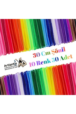 Şönil Renkli 30 Cm 50'Li 1 Paket Artlantis 30 Cm Renkli Tüylü Tel