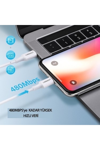 Ugreen Usb-c - Lightning 3a Pd Mfi Sertifikalı Hızlı Şarj Kablosu, 1 M, Beyaz,