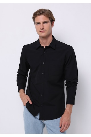 Colin's Colins Slim Fit Shirt Neck Düz Erkek Siyah Uzun Kol Gömlek Cl1070376 Q1.v2 Blk Siyah