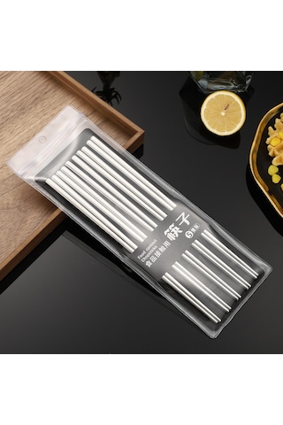 Springsun 304 Paslanmaz Çelik Kaymaz Yemek Çubukları Seti - 5 Çift Hediye Paketli Altın