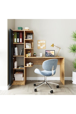 Roma Raflı Çalışma Masası , Çalışma Ofis Masası Sol Dolaplı A.çam Antrasit - Atlantik Çam