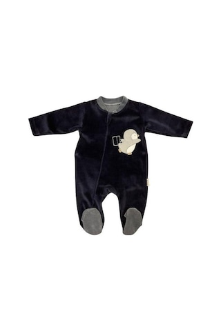 Bebidof Erkek Bebek Fermuarlı Penguenli Kadife Tulum-15244 Lacivert