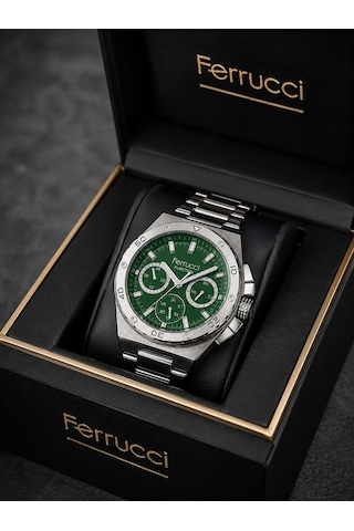 Ferrucci Fc80866 Spor Model Fonksiyonlu Çelik Kordon Ve Kasa Erkek Kol Saati Gümüş - Yeşil