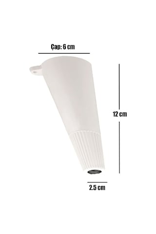 Badem10 Açılı Konik Ayak Mobilya Baza Koltuk Puf Ayağı Beyaz 12 Cm 4 Adet 6395751