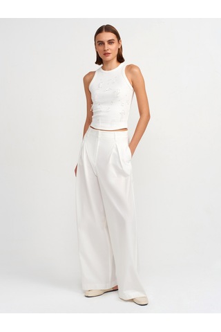 Dilvin Boncuk İşlemeli Fitilli Atlet Beyaz