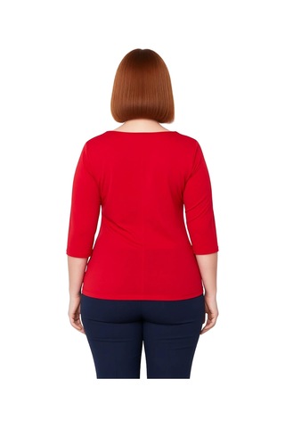 Ersefa Kadın Vücuda Oturan Kalp Yaka Bluz Polyester Elastan Kumaşlı Truv Kırmızı
