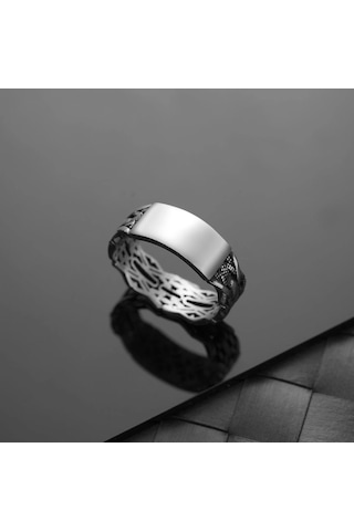 İpek Silver 925 Ayar Gümüş Motifli Üstü Kişiselleştirilebilir Erkek Yüzüğü Çok Renkli