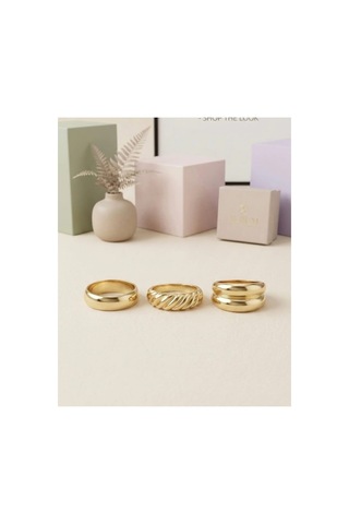 Lunarie 3'lü Dome Chunky Vintage Yüzük Seti 14k Gold Burgu Altın
