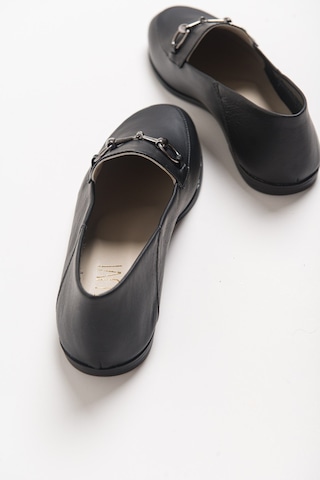 Luvishoes F03 Hakiki Deri Kadın Loafer Ayakkabı Siyah Cilt Siyah