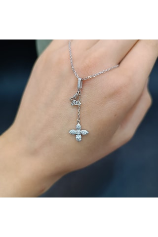 925 Ayar Gümüş Çiçek Model Kelebek Detaylı Tasarımı Harikası Kolye Gümüş