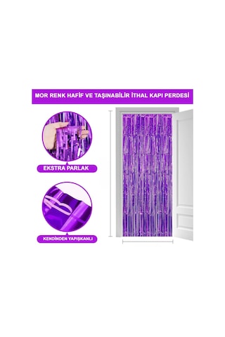 Mor Renk Ekstra Metalize Parlak Saçaklı Arka Fon Perde İthal A Kalite 1x2 Metre Standart