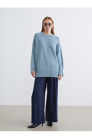 Lcw Modest Yeşil Bisiklet Yaka Oversize Kadın Triko Tunik