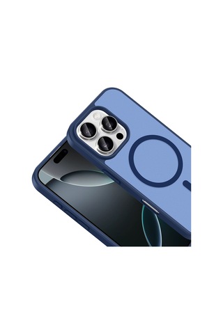 Apple Uyumlu iPhone 16 Pro Kılıf Magsafe Şarj Özellikli Mat Tasarım Lüx Babet Kapak Mavi