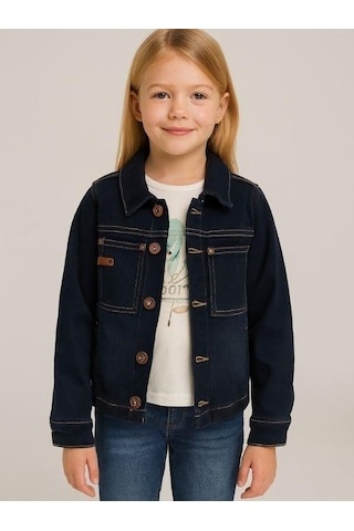 Çift Cep Detaylı Lycralı Lacivert Kot Ceket-16065 Lacivert