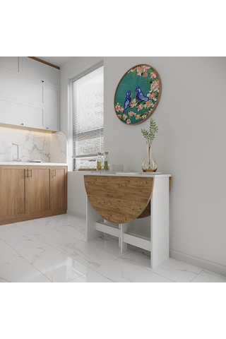 Pratik Katlanır - Açılır Kapanır Yuvarlak Mutfak Yemek Masası