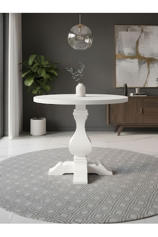 Orleans Fransız Still Yuvarlak Ahşap Yemek Masası 90x90 Beyaz
