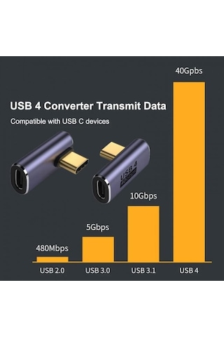 Genel L Type-c Çevirici Usb4 40 Gbps 90 Derece Dik Type-c Çevirici 1 Adet