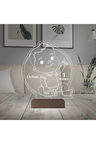 Luvivia Yeni Doğan Erkek Bebek Hediye Kişiye Özel 3d Lamba - Masa Gece Lambası Şeffaf