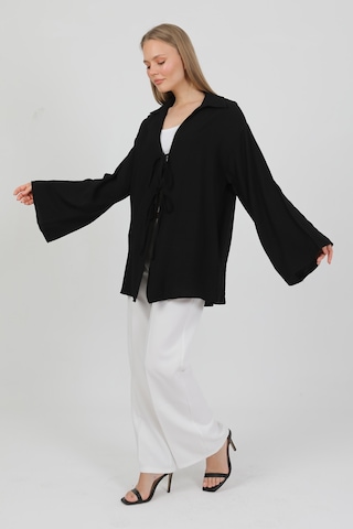 Doğal Viskon Kumaş Cepli Bağcıklı Kadın Kimono 1167 Hafif, Dökümlü, Akışkan, Yazlık Model Siyah