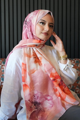 Afvente Manolya Çiçek Desen Nar Çiçeği Soft Pamuk Şal Çok Renkli