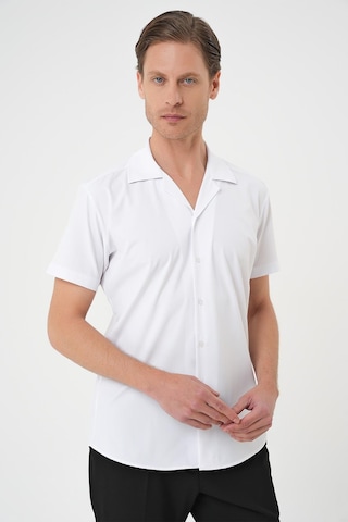 Efor Slim Fit Apaş Yaka Kısa Kol Esnek Casual Beyaz Gömlek G 1589 Beyaz