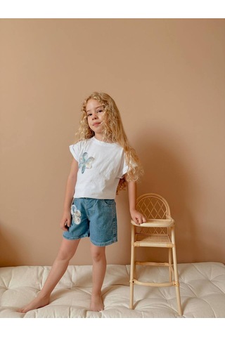 Jolly Kids Kız Çocuk Kot Jean Şortlu Badili Takım Beyaz