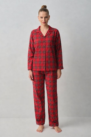 Suwen Plaid Gömlek Yaka Pijama Takımı Wsh105101741114 Kırmızı