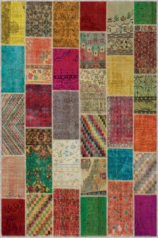 Çok Renkli Patchwork Kaymaz Tabanlı Dekoratif Halı Rv221n11