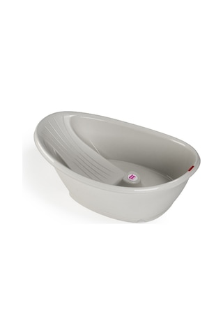 Okbaby Bebek Banyo Seti Bella Dijital Termometreli Çift Yönlü Küvet + Küvet Taşıyıcı + Hippo Duş Şapkası A.gri