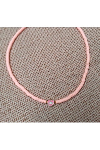 Pembe Kalp Boncuk Fimo Kolye Renkli Kadın Kolye PYTKFIMOKLYE0126 Gümüş