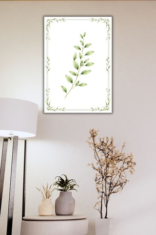 İllüstratif Dekoratif Çerçeve, Yeşil Yaprak Desenli, Modern Tasarım