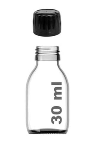 30 Ml Sızdırmaz Kapaklı Şeffaf Shot Şişesi 30 Cc Ginger Şat Beyaz Cam Şişe 20 Adet Kilitli Plastik Siyah Kapak