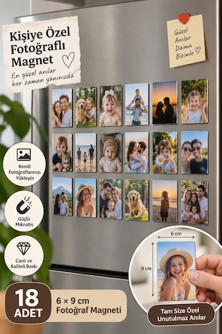 Kişiye Özel Fotoğraflı Magnet 18 Adet 6 9 Cm Sürpriz Hediyeli