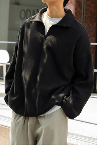 Prtnc Protonic Erkek Siyah Polar Oversize Sweatshirt Yarım Fermuarlı Siyah