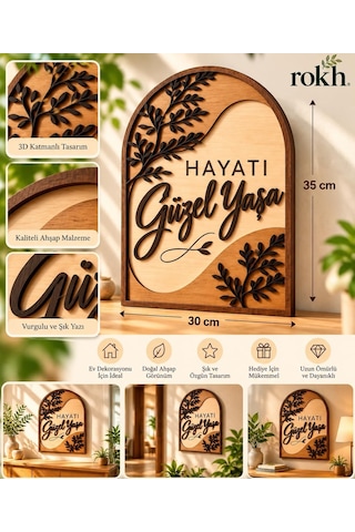 Hayatı Güzel Yaşa 35x30 Cm Ahşap Duvar Dekoru - 3d Katmanlı Dekoratif Tablo - Motivasyon Yazılı Ev Dekoru