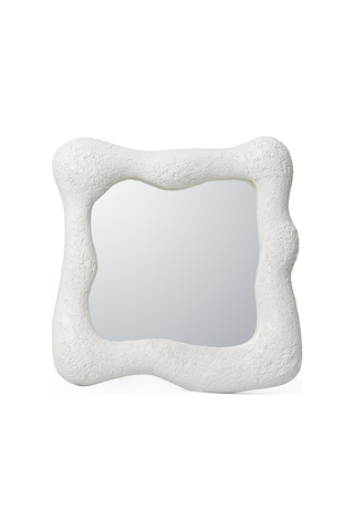 Taş Görünümlü Beyaz Köşeli Duvar Aynası Beyaz